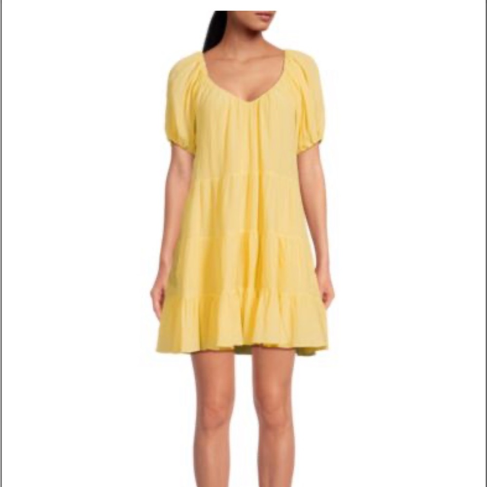 Rebecca Taylor Textured Puff Sleeve Silk Blend Mini Dress-yellow. Size XS